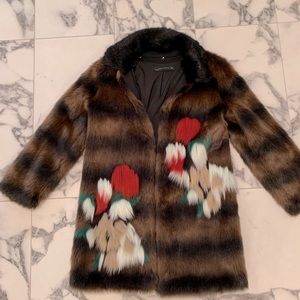 Zara Woman Multicolored Feather Faux Fur Coat